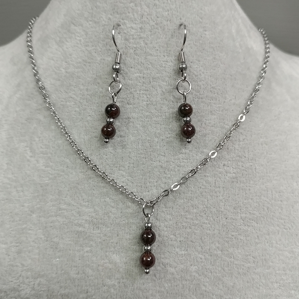 Garnet Necklace Garnet Earrings Natural Garnet Gemstone Pendant Stainless-Steel